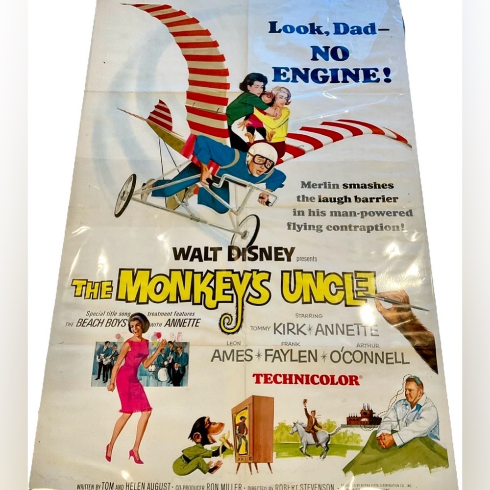 1964 Disney THE MONKEYS UNCLE Original Movie Poster Annette Funicello 41x27 Nice